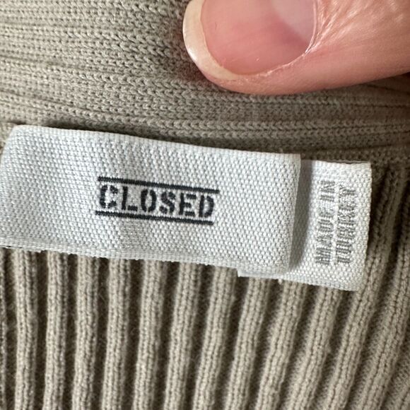 Closed Stone Gray Ribbed Knit V-Neck Front Button Short Sleeve Cardigan Top XXS - Picture 8 of 13